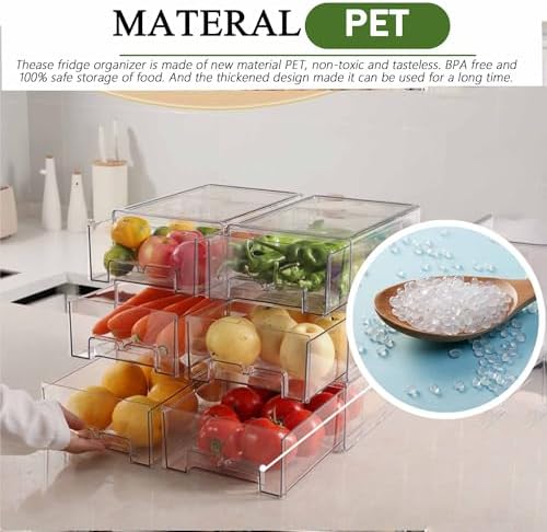 bealy 2 Pack Stackable Clear Drawer Organizer, Large Pull Out Fridge Organizers and Storage Container, Refrigerator Organizers and Storage for Fruit, Produce, Vegetables, Drinks, Snack and Food - Image 2