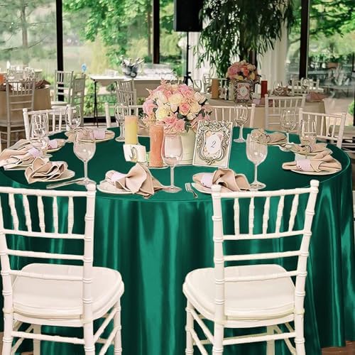 12 Pack 108 Inch Round Satin Tablecloth, Hunter Green - Image 5