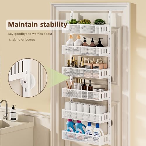 6-Tier Over The Door Pantry Organizer with Mesh Baskets, Adjustable & Stable Hanging Spice Rack for Kitchen, Bathroom, Bedroom, and Baby Essentials Storage - Image 4