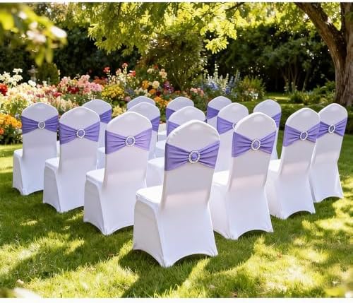 Lavender Chair Sashes 100 Pack, Spandex Chairs Sashes for Wedding Decor, Lavender Chair Bands Bows for Banquet Theme Hotel Restaurant Event Decor - Image 2