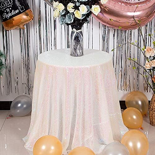 JYFLZQ White Iridescent Sequin Tablecloth, Glitter Table Cover 50'' Round - Image 3