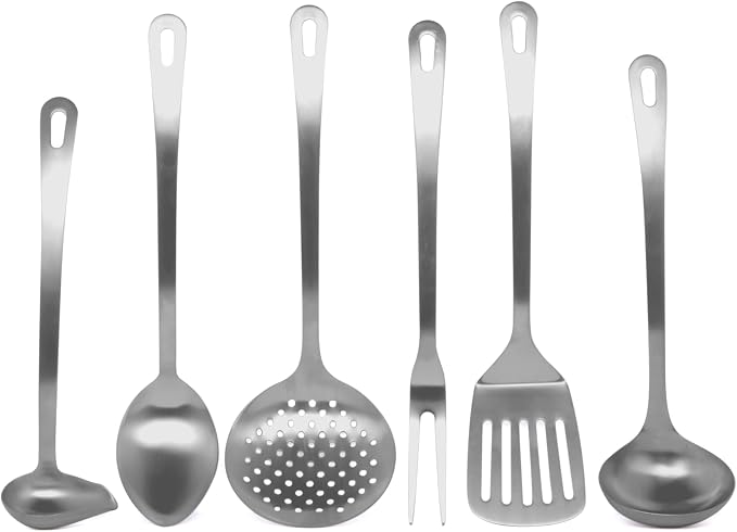 Set of 6 high Resistance Stainless Steel Kitchen Utensils - 18% Chrome by Birambeau