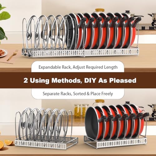 Housolution Pot and Pan Lid Organizer Holder Storage Rack, Silver - Image 4
