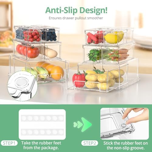 damynuo 14Pack Fridge Organizer Bins, Clear Refrigerator Organizing Containers with Lids and Refrigerator Drawers, Stackable Food, Vegetable and Fruit Containers for Fridge Organizers and Storage - Image 4
