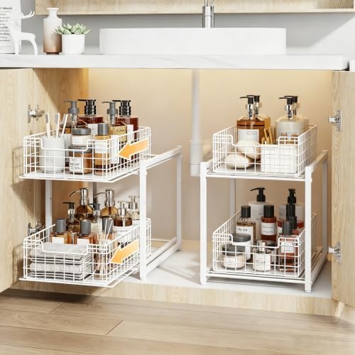 Under Sink Organizer, White 2-Tier Pull Out Cabinet Organizer by Silub