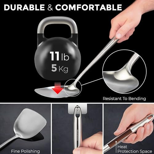 YOSUKATA Carbon Steel Wok Pan – 13,5 “ Stir Fry Pans PLUS 17" Wok Spatula and Ladle Skimmer Spoon - Stainless Steel Cooking Utensils Set - Image 5