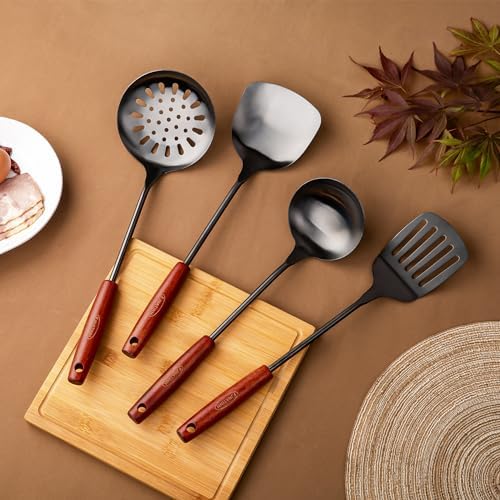 FJNATINH 17inch Wok Spatula and Ladle, Skimmer Spoon, Slotted Turner Spatula Set 304 Stainless Steel Kitchen Utensils Sets, 4-Pieces Cooking Utensils Tools Wok Accessories - Image 2