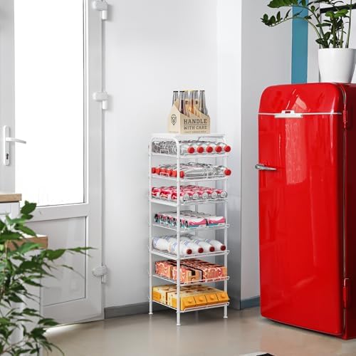 smusei Water Bottle Organizer 7 Tier Free Standing Bottled Water Storage Rack Metal Wire Water Bottle Holder Rack Large Capacity Soda Beverage Drink Stand Shelf for Pantry Kitchen Office, White - Image 5