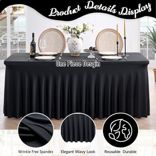 leegleri 2 Pack Black Spandex Table Cloths for 4 Foot Rectangle Tables, Wrinkle Free Stretchy Table Covers 4ft Stretch Tablecloth Desk Skirt for Banquet Weddings Parties Vendor Display - Image 4