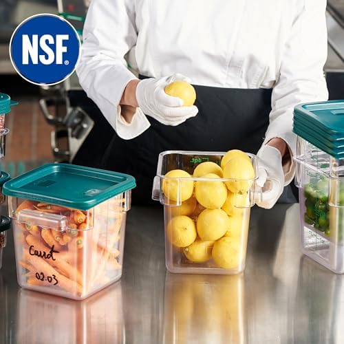 CURTA 4 Pack Food Storage Container with Green Lid - NSF Commercial Grade in 4.0 Qt - Square, Clear, Polycarbonate - Image 3