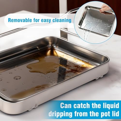 304 Stainless Steel Pot Lid Holder ＆ Spoon Rest While Cooking, Kitchen Storage Rack, Stove Top Organizer for Pan Lids, Multifunctional Cover Stand with Removable Drip Tray - Image 6