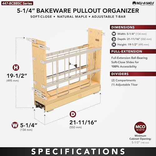 Rev-A-Shelf Pullout Bakeware Organizer w/Soft-Close, Min Opening 5.5" Wide - Image 2