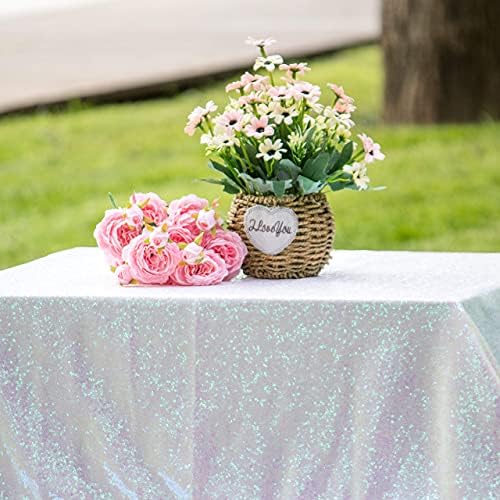 JYFLZQ Iridescent White Sequin Tablecloth 50x80 Inch Rectangle - Image 2