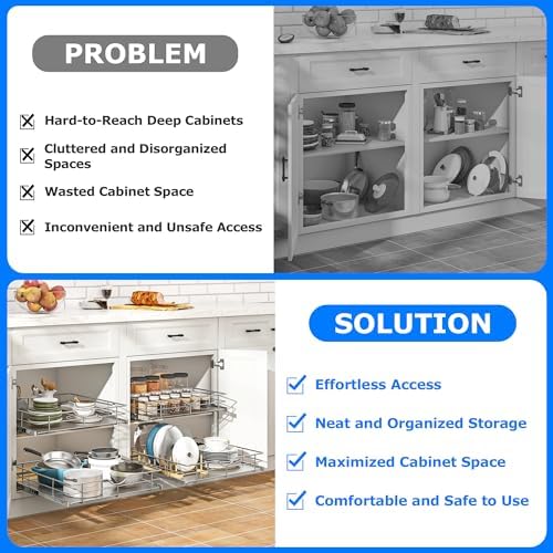 WelFurGeer Soft Close Slide Out Cabinet Shelf, 11" W x 22" D Pull Out Drawers for Kitchen Cabinets, Kitchen Shelf Organizer, Cupboard Organizers and Storage, Under Cabinet Pull Out Shelves - Image 4