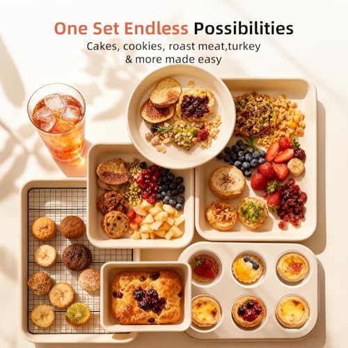 Baking Pans Set Stackable Carbon Steel Bakeware Set for Kitchen | Howasai 8 Pcs Non Stick Baking Set with Cookie Sheet, Roasting Pan, Cake Pan, Muffin Pan, Cooling Rack, Baking Supplies - Image 5