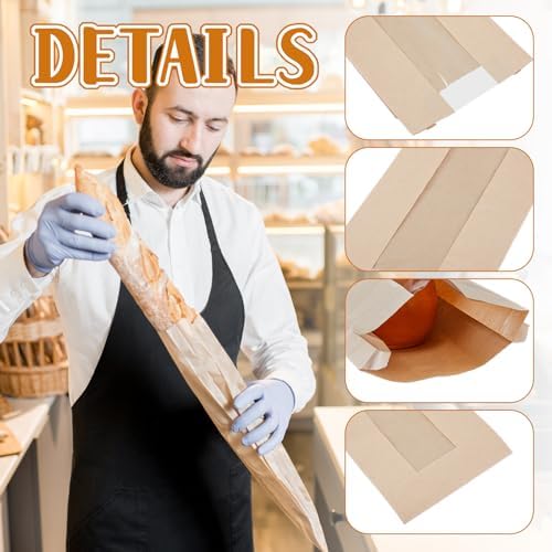 Layhit 300 Pcs Paper Bread Bags with Window for Homemade Bread Baguette Bags Brown Kraft Loaf Storage Sacks Long French Loaf Packing Bakery Storage, 4.3x1.6 x 23.2 Inch - Image 2