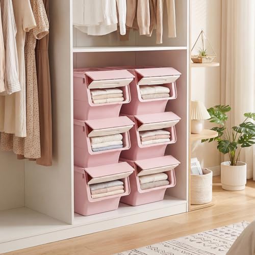 GIANTEX 6 Pack Plastic Stackable Storage Bins with Lids & Wheels, 12.5 QT - Image 2