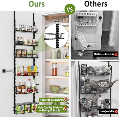 Churboro 6 Tier Over Door Pantry Organizer, 2-in-1 Adjustable Spice Rack - Image 4