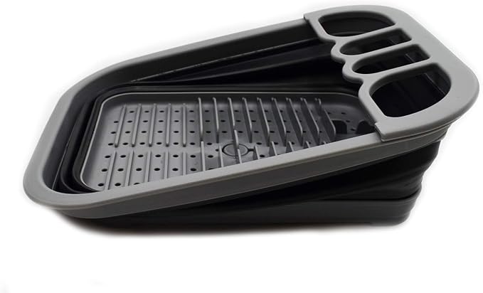 SAMMART Collapsible Dish Drainer with Drainer Board - Foldable Drying Rack Set - Portable Dinnerware Organizer - Space Saving Kitchen Storage Tray (1, Grey/Black) - Image 3