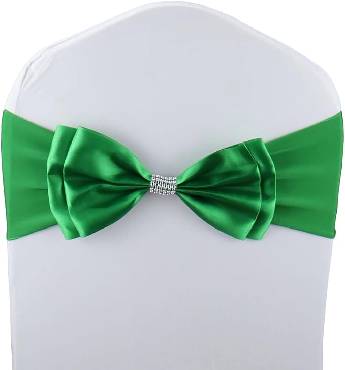 50 PCS Double Bows Stretch Chair Sashes, for Wedding Party Chair Cover Decoration, Spandex Stretch Chairs Bands (Pack of 50 Green) by MYS+QiQi