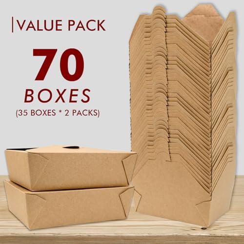 EcoDispose 70 Pack 71 oz Kraft Paper Large Takeout Food Containers | Microwaveable, Leak and Grease Resistant, Hot and Cold Use Fold to Go Boxes - Image 3