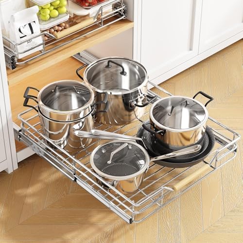 Pull out Cabinet Organizer, 12"W X 21"D, Heavy Duty Smooth Sliding Under Cabinet Shelves for Pots and Pans, Full-Extension Roll out Drawers, Slide out Organization for Home Kitchen Pantry - Image 2
