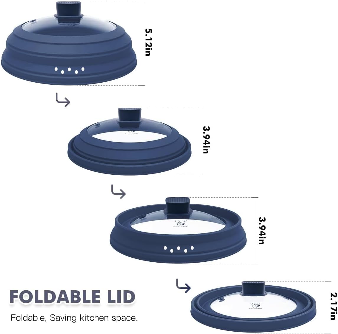 Microwave Splatter Cover Glass Cover Guard Lid with Collapsible Silicone for Food Pot Plate Cover 11.8 inch Dark Blue