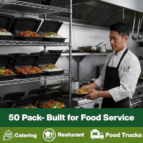 Hinged Take-Out Containers 9″ x 9″ BPA Free, Clamshell To Go Boxes Recyclable, Microwave & Freezer Safe Food Storage Boxes for Restaurants, Catering - Cake Slice Container - Black - Image 5