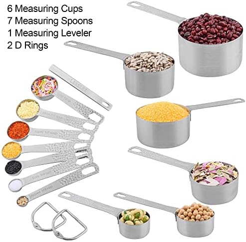 Measuring Cups and Spoons Set 14, 18/8 Stainless Steel Measuring Cups and Spoons Set for Baking & Kitchen, Metric & US Measure 6 Cups & 7 Spoons with Leveler - Image 2