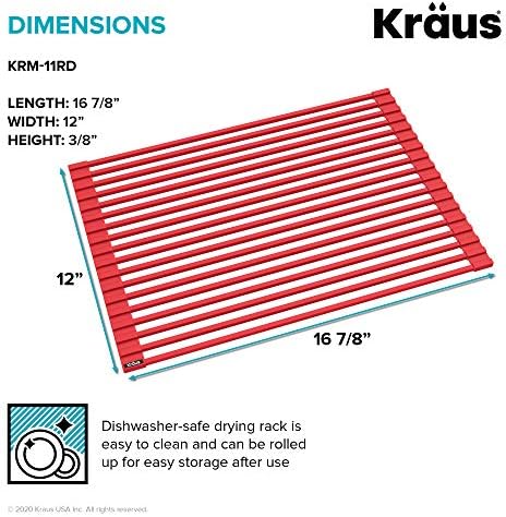 Kraus Multipurpose Workstation Sink Roll-Up Dish Drying Rack, Colander and Trivet in Red, KRM-11RD - Image 5