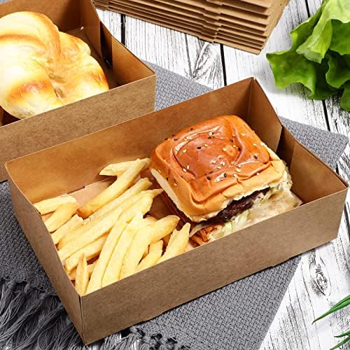 Chinco 100 Pieces Paperboard Kraft Food Trays 4 Corner Pop up Food Tray Disposable Foldable Cardboard Movie Night Snack Party Container Box for Holding Drink at Stadiums or Theaters (Brown) - Image 4