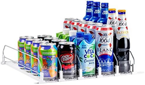 Baraiser Drink Organizer for Fridge, Self-Pushing Soda Can Organizer for Refrigerator, Width Adjustable Pusher Glide, Automatic Drink Dispenser (5 Rows, White) by Unknown