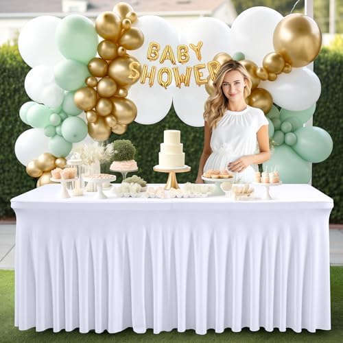 PARTISKY 6 Pack White Spandex Table Cloths for Rectangle Tables 6ft, White Table Skirt for Party, Table Cover with Skirt for Wedding Folding Table Banquet Baby Shower & Birthday Parties - Image 5