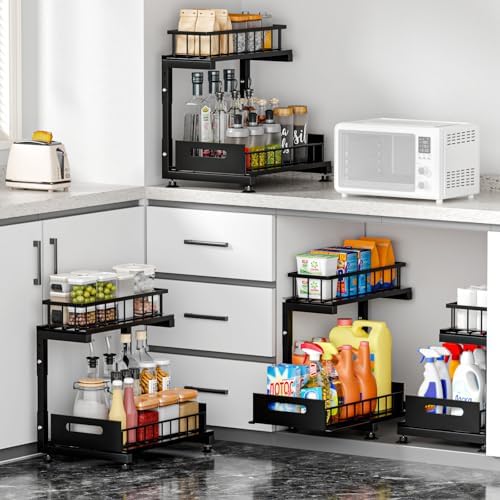Saydear 2-Pack L-Shaped Under Sink Organizer, 2-Tier Pull-out Cabinet Rack - Image 3