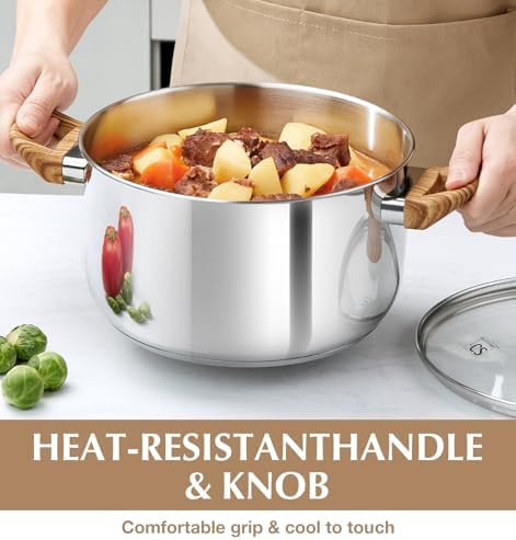 KOCH SYSTEME CS Stainless Steel Pot - 6 Quart Induction Stainless Steel Stock Pot with Lid for Pasta, Soup, Spaghetti, Steel Soup pots with Heat-Resistant Bakelite Double Handle, Dishwasher Safe - Image 3