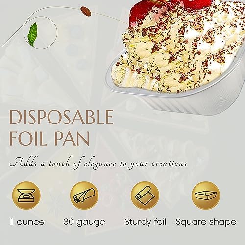 KitchenDance Disposable Foil Cake and Dessert Cup Set with Lid - 4.5 x 4.5" Square Cake Baking Pan for Hotels, Restaurants - Heavy Duty Aluminum Pan for Baking and Preparing Food, #A-24P (50, Silver) - Image 5