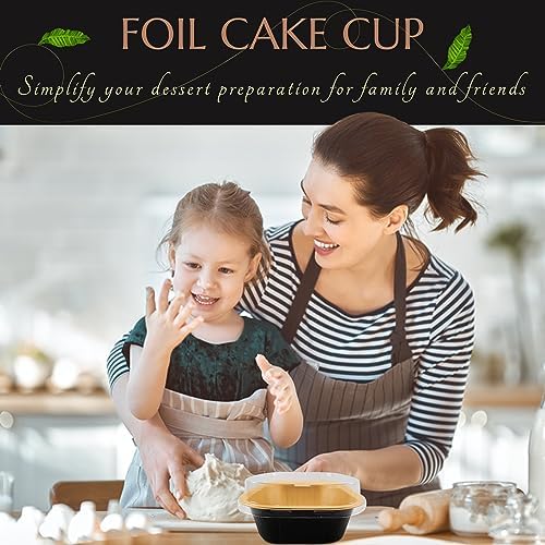 KitchenDance Disposable Foil Cake and Dessert Cup Set with Lid, 4.5 x 4.5" Square Cake Baking Pan for Hotels, Restaurants, Heavy Duty Aluminum Pan for Baking Food #A-24P (1000, Black W/Gold Interior) - Image 4
