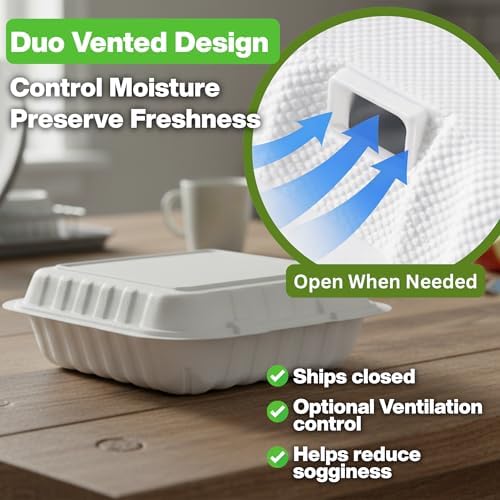 Hinged Take-Out Containers 8″ x 8″ BPA Free, Clamshell To Go Boxes Recyclable, Microwave & Freezer Safe Food Storage Boxes for Restaurants, Catering - Cake Slice Container - White - Image 2