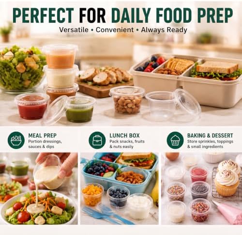 Bokon 2500 Sets 0.75 oz Clear Plastic Portion Cups with Lids Condiment and Dipping Sauce Container Salad Dressing Container Airtight and Stackable Souffle Cups for Lunch, Party, Trips - Image 7