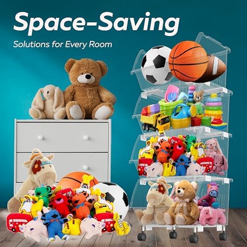 Large Stackable Storage Bins Open Front with Wheels, 4 Pack - Clear - Image 3