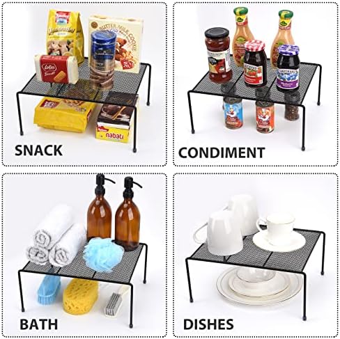 Set of 2 Mesh Kitchen Shelves Cabinet Storage Shelf Rack (13.1 x 10.2 Inch) ，Kitchen Bathroom Pantry Cupboard Desk Home Office, Fridge, Cabinet, Bathroom Cupboard, Non-slip Plastic Feet (2, Black) - Image 5