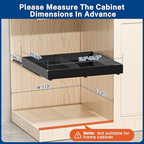 Insputer Pull Out Cabinet Organizer Expandable Width(12.2"-20.47") & 21" Deep, No Drill Adhesive Slide Out Drawers with Upgrade 3 Slide Rails, Magnetic Panel, Roll Out Shelf for Kitchen, Pantry Black - Image 5