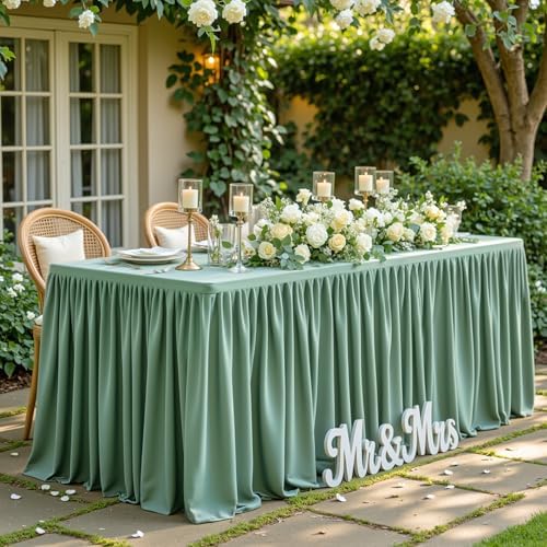 Wish Care Sage Green Polyester Table Clothes for 4 Foot Rectangle Tables, Wrinkle Free Fitted Table Cover with Pleated Ruffle Table Skirt for Birthday Party Wedding Trade Show Event Display - Image 5