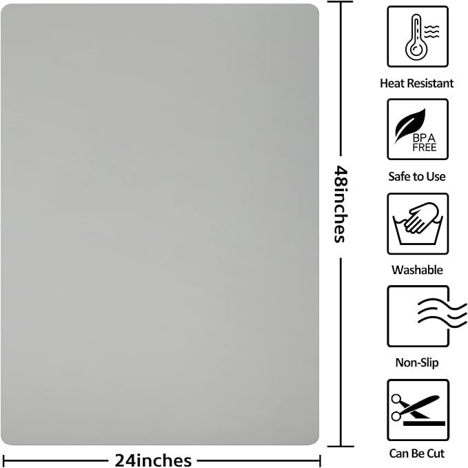 Silicone Mat Heat Resistant Mats for Countertop, Multipurpose Large Silicone Mats for Crafts Kitchen Workbench Size 48x24 inches Thick 2mm,Rolled Package,Grey - Image 2