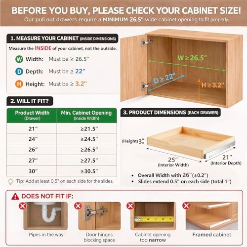 Sintuff 4 Pack Wooden Pull out Tray Cabinet Organizer, 26'' X 21'' - Image 2