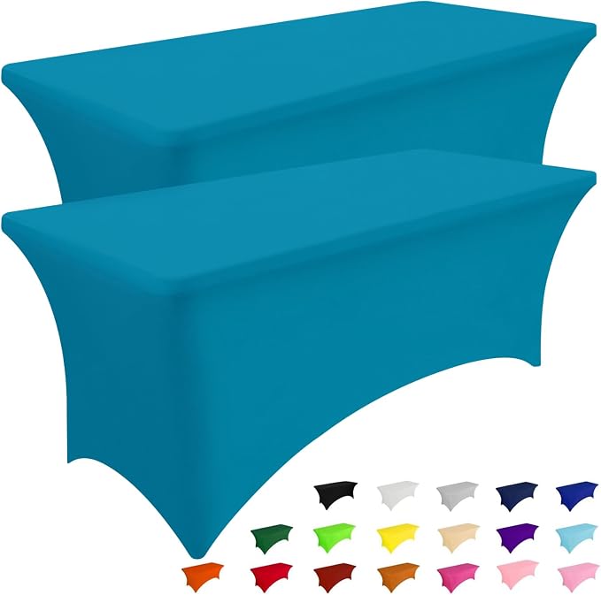 Smiry 2 Pack Spandex Table Cloth 4FT, Elastic Fitted Teal Tablecloth by Smiry