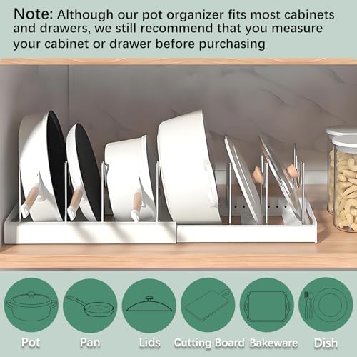 KXSGKRR 2 Pcs Pot and Pan Organizer, Expandable Pots and Pans Organizer Under Cabinet, Pot Lid Holder with 10 Adjustable Compartment for Bakeware, Cutting Boards, Lid, Dishes, Cookware (2 Pcs) - Image 3