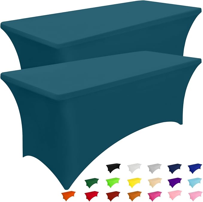 Smiry 2Pack Spandex Table Cloth 6FT, Elastic Fitted Peacock Blue Tablecloth by Smiry