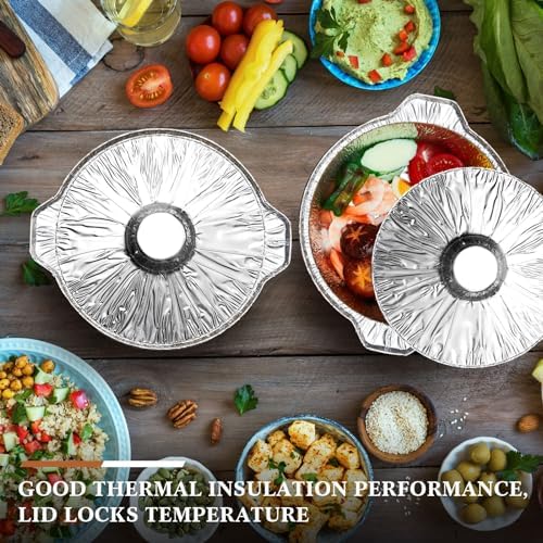 Ziliny 12 Pcs Disposable Aluminum Pot with Lid Round Foil Pans Disposable Cookware Food Container for Vacation Trips Camping Baking Heating Cooking (121.7 oz) - Image 2