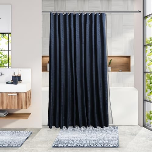 Clara Clark Bathroom Accessories Set - Bathroom Set, Bathroom Sets with Shower Curtain and Rugs, Shower Curtain Set with Bathroom Trash Can - Ombre Navy - 22PC - Image 2
